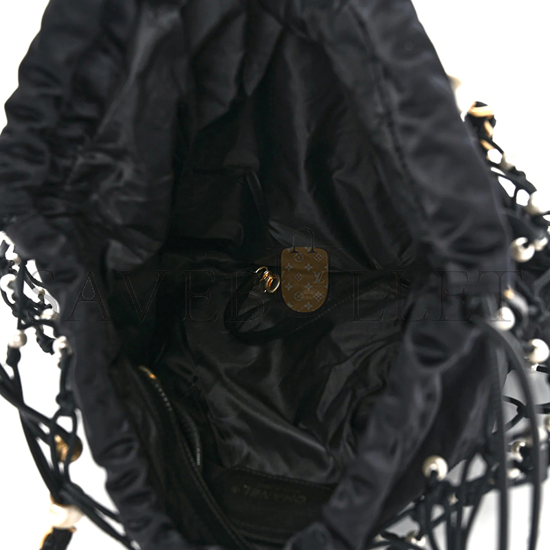 Ch**el nylon pearl coco beach net tote black as29384 (39*33*5cm)